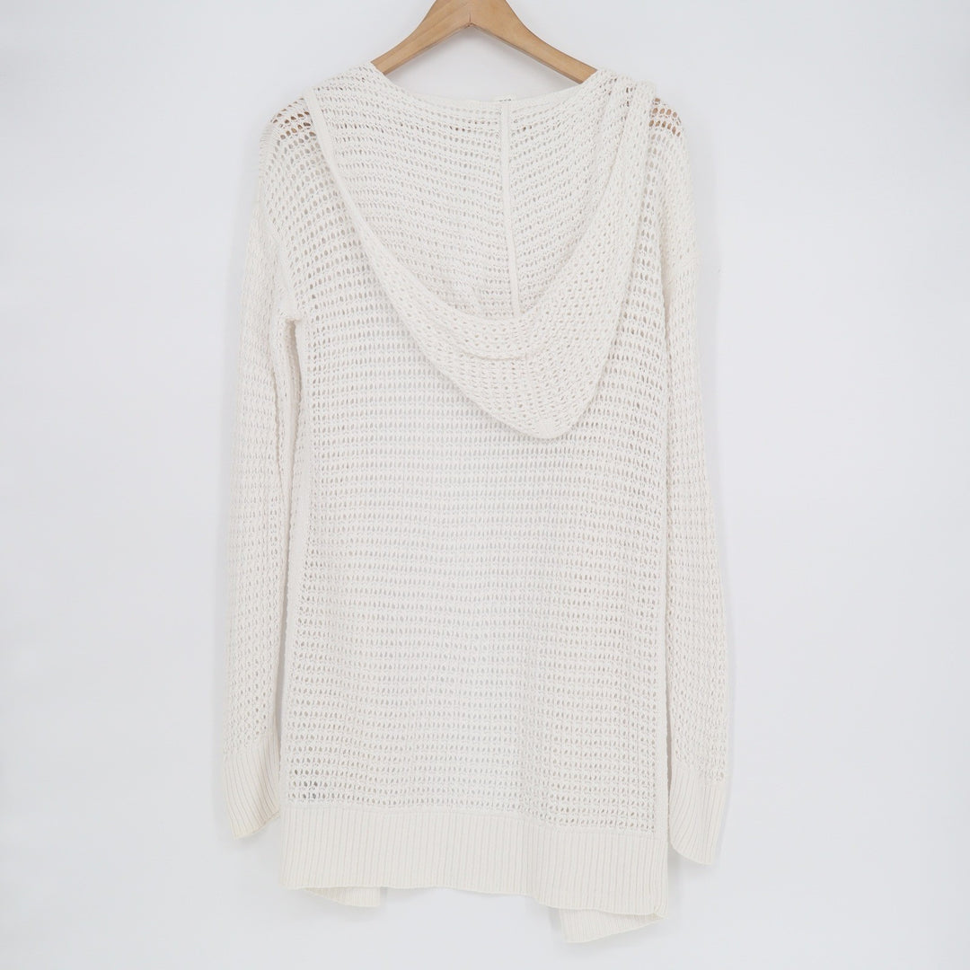 Gap For Good Mens White Crochet Knit Hooded Open Front Cardigan Sweater M