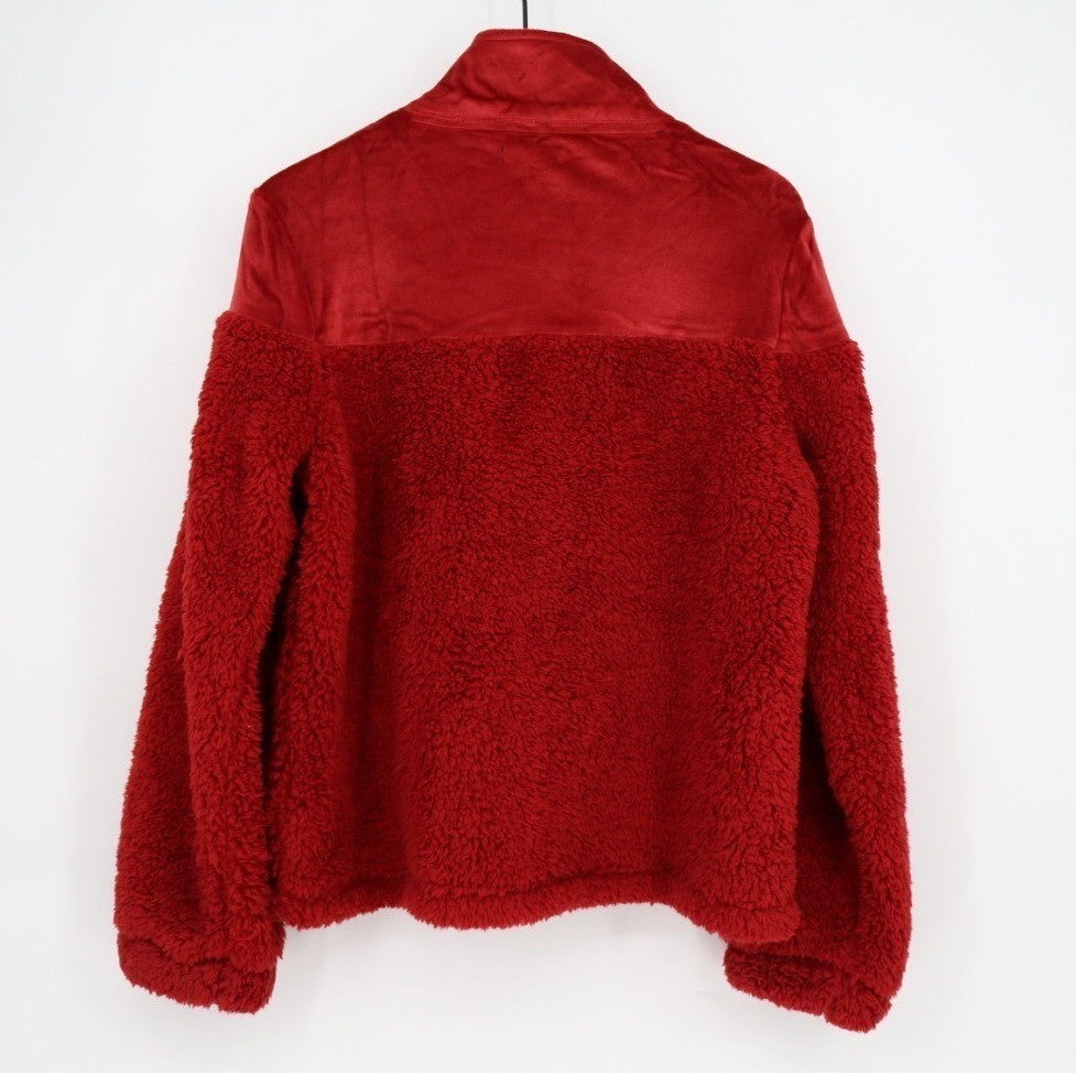 Tommy Hilfiger Sweatshirt Womens L Red Stretch Sherpa Quarter Snap Long Sleeve