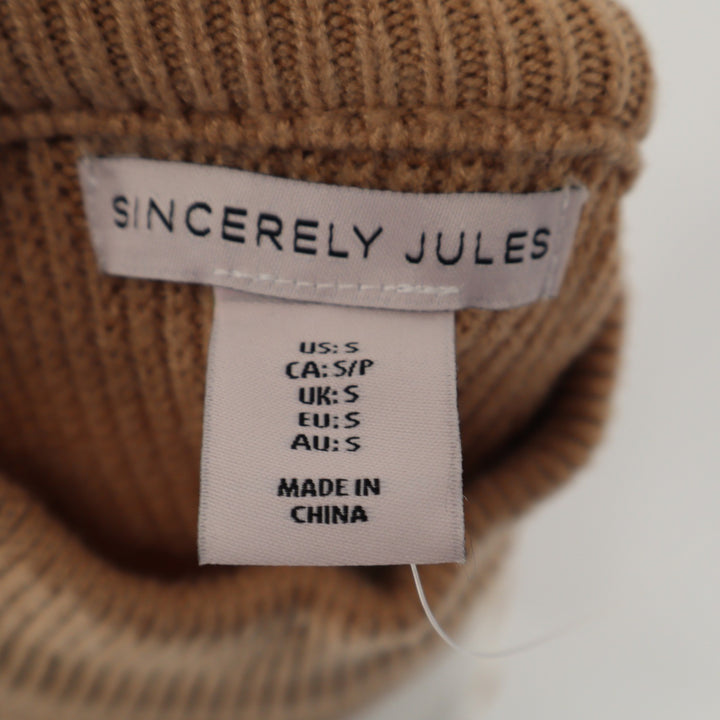 Sincerely Jules Womens Small Tan White Striped Mock Neck Cropped Sweater