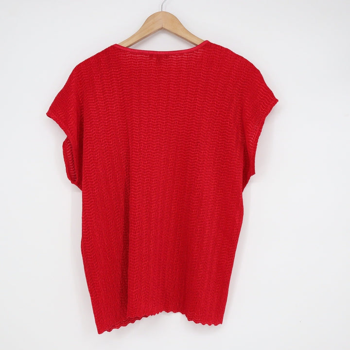 Elementz Red Crinkle Textured Short Sleeve Crew Neck Blouse Top XL