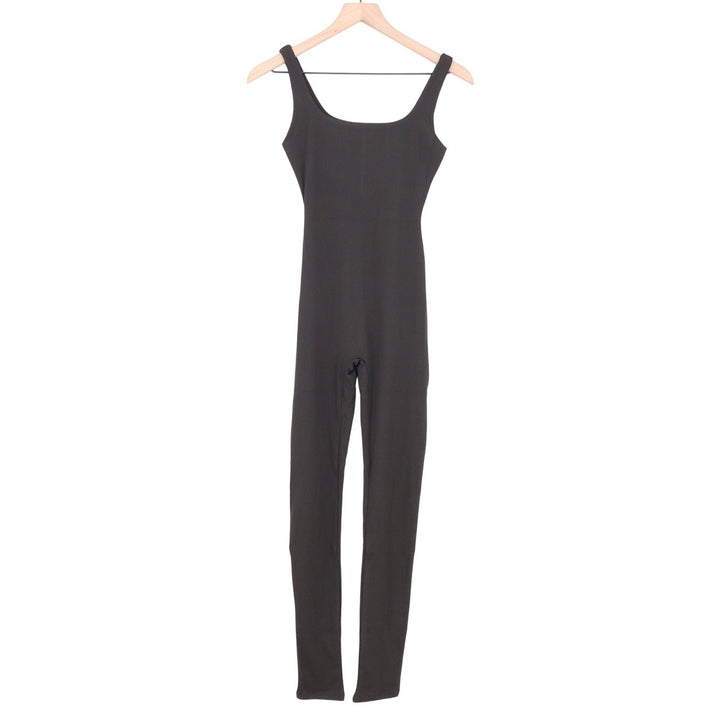 Naked Wardrobe Black Ribbed Sleeveless Jumpsuit Square Neck Catsuit S