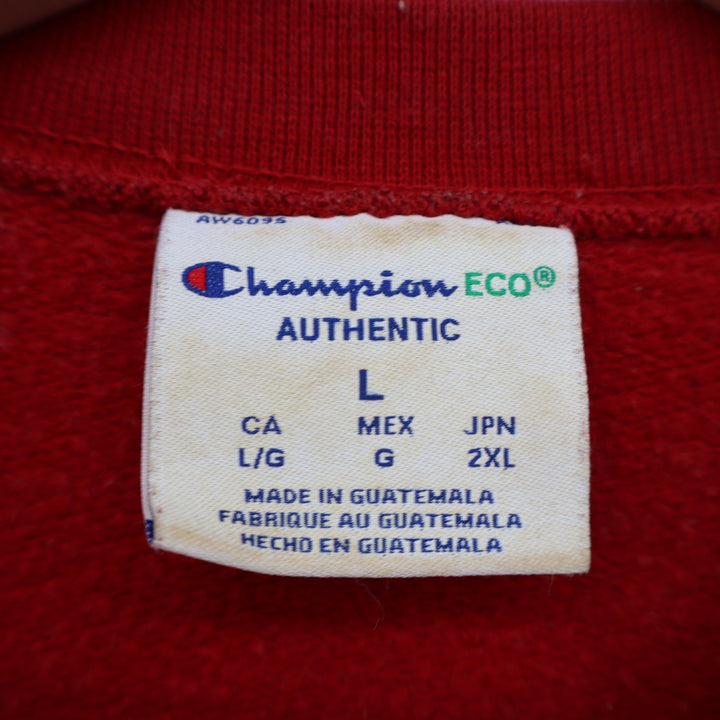 Champion Eco Authentic Mens Large Red Crewneck Sweatshirt Embroidered Logo