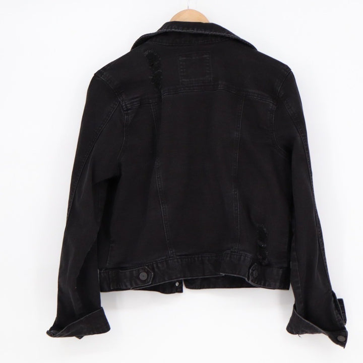 Mudd Trucker Jacket Womens XL Black Cotton Distressed Spread Collar Long Sleeve