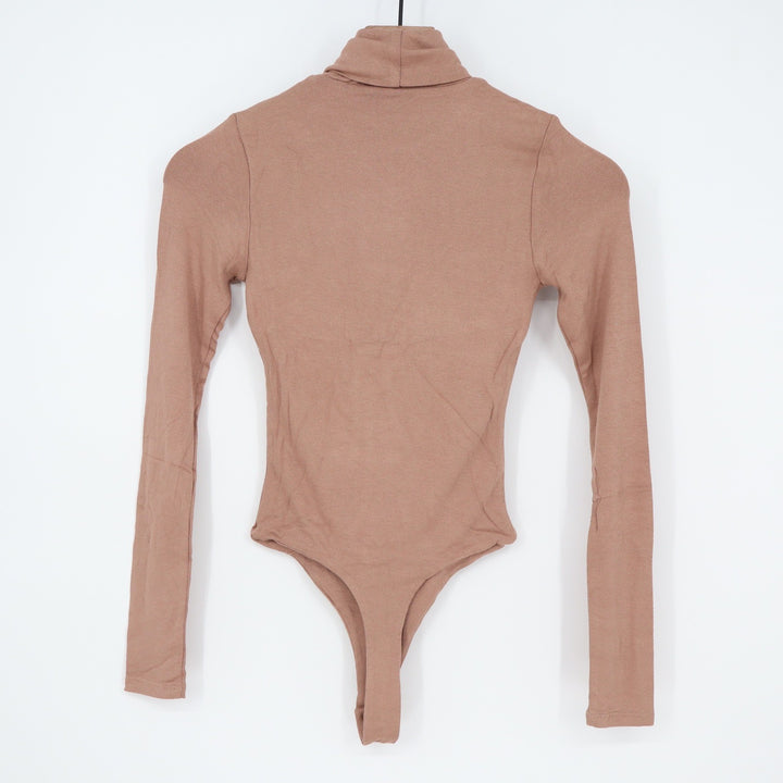 Naked Wardrobe Long Sleeve Turtleneck Bodysuit Mauve Tan Large