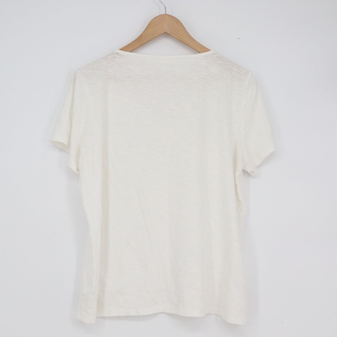 Talbots Womens White Cotton Slub Eyelet V-Neck Short Sleeve T-Shirt Size L