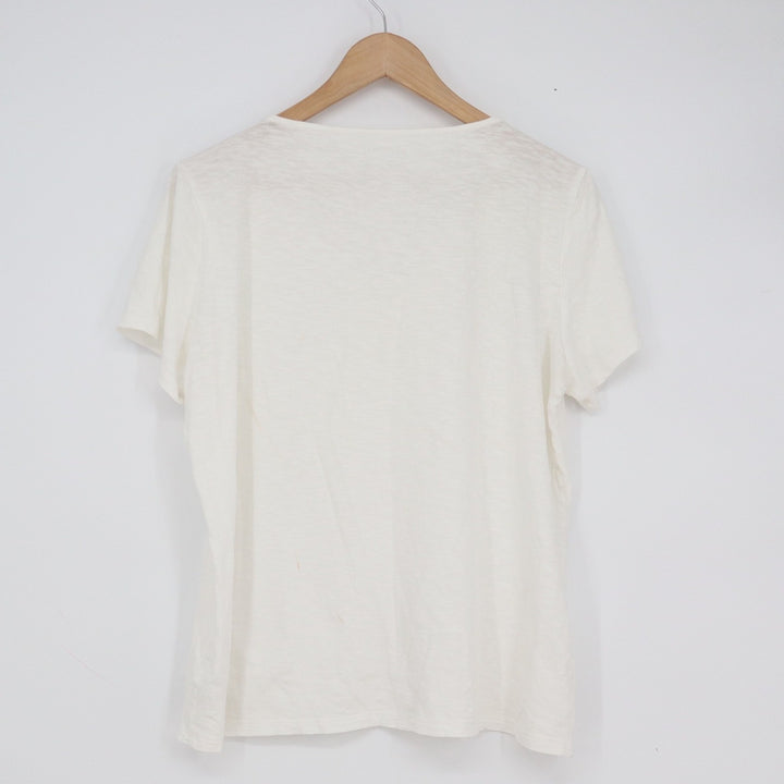 Talbots Womens White Cotton Slub Eyelet V-Neck Short Sleeve T-Shirt Size L