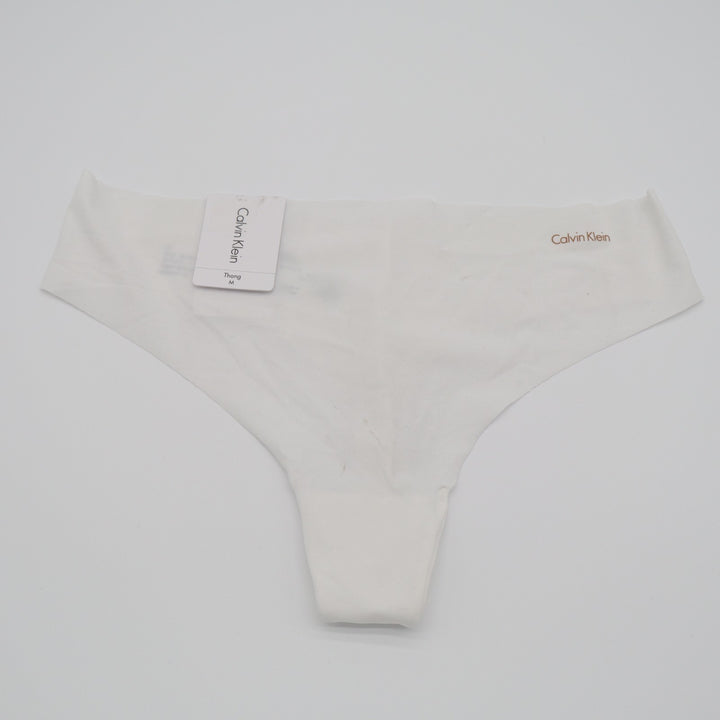 Calvin Klein Invisibles Thong Panty Womens M White Stretch Seamless Flexible Fit