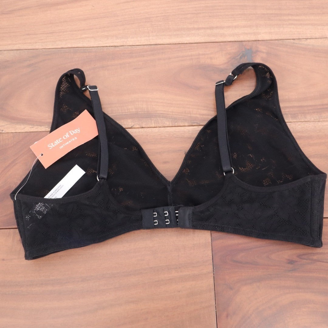 State Of Day Intimates Triangle Bra Womens M Black Lace Stretch Adjustable Strap
