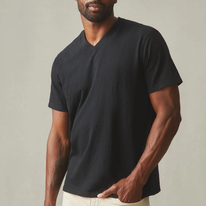 American Giant Premium Slub V-Neck Tee Black Size L Made In USA