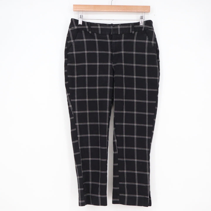 A New Day Womens Black White Windowpane Plaid Ankle Pants Size 6 Stretch