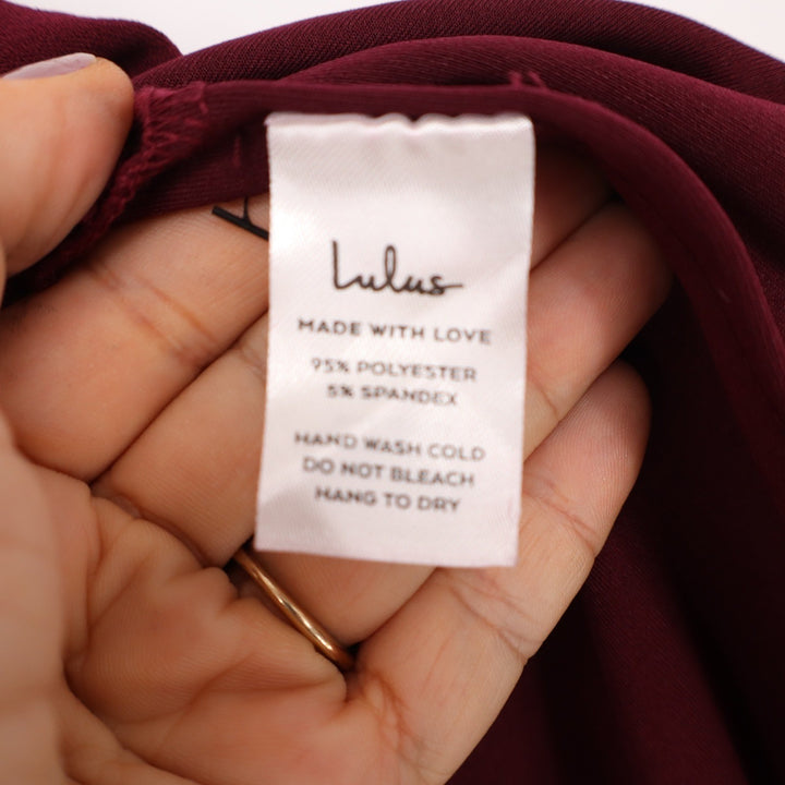 Lulus Burgundy One Shoulder Tulip Midi Dress Small Wine Asymmetrical Cutout