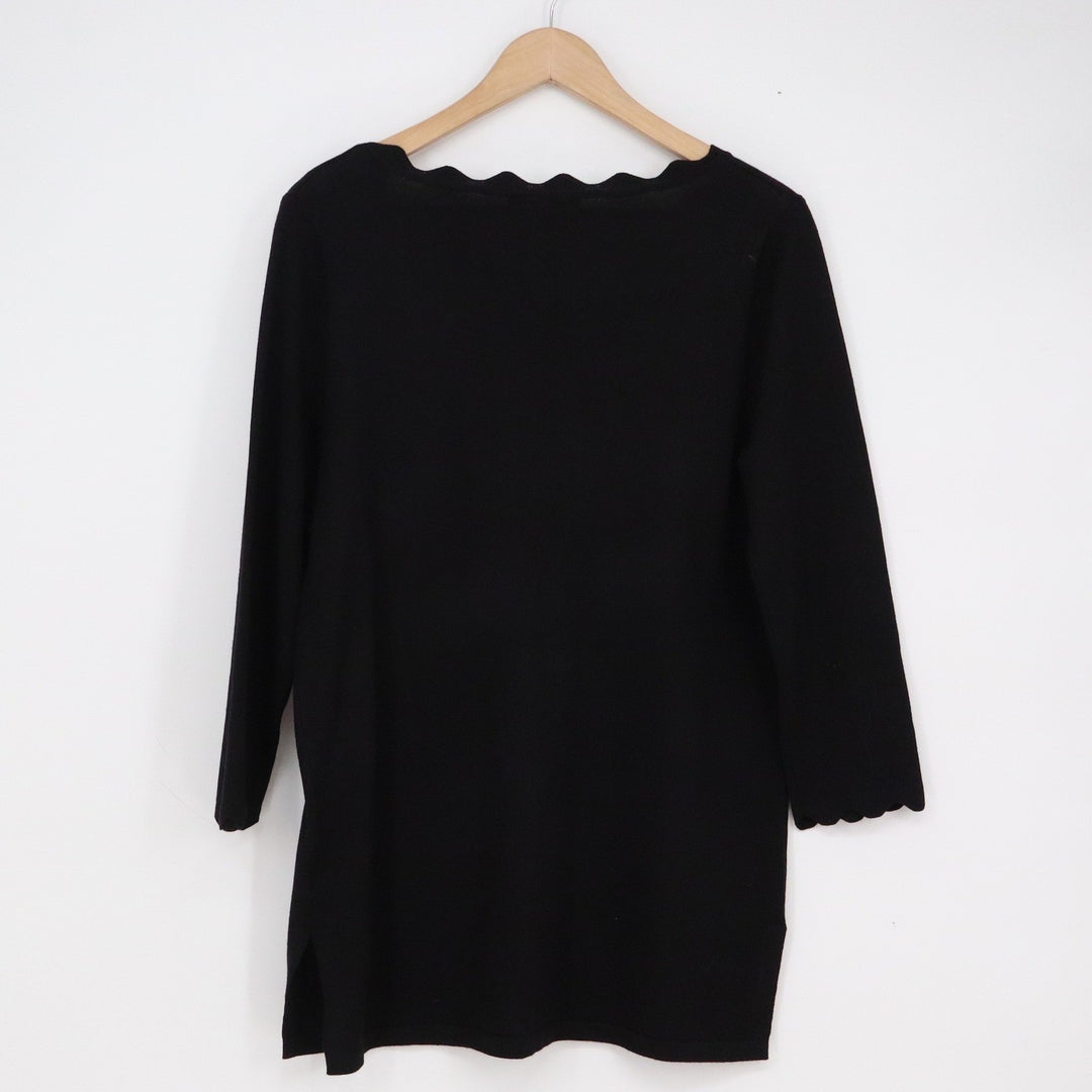 Cable & Gauge Womens Black Scalloped Neck 3/4 Sleeve Knit Tunic Top Size M
