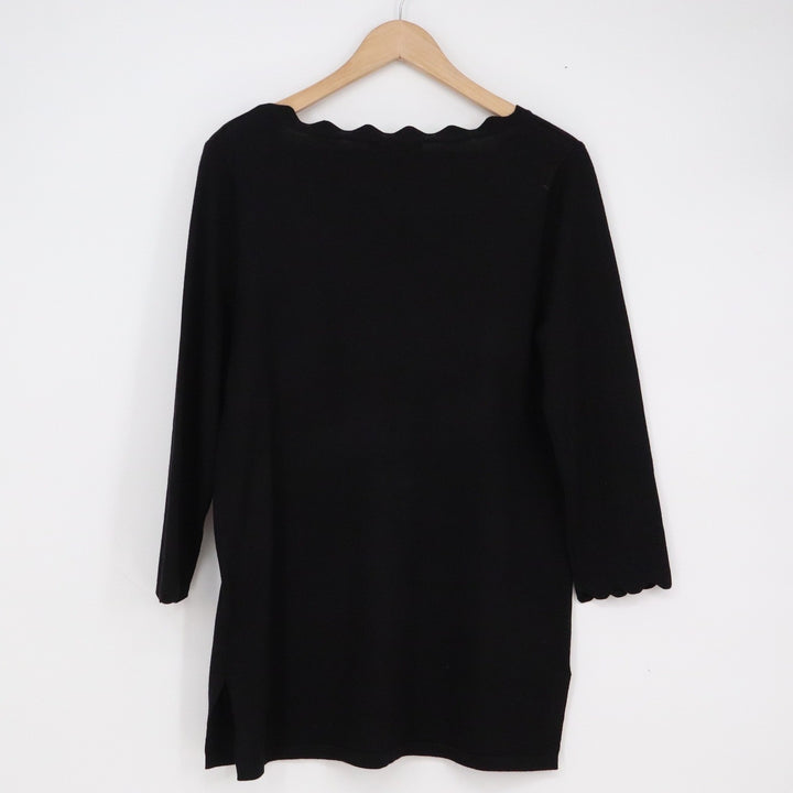 Cable & Gauge Womens Black Scalloped Neck 3/4 Sleeve Knit Tunic Top Size M