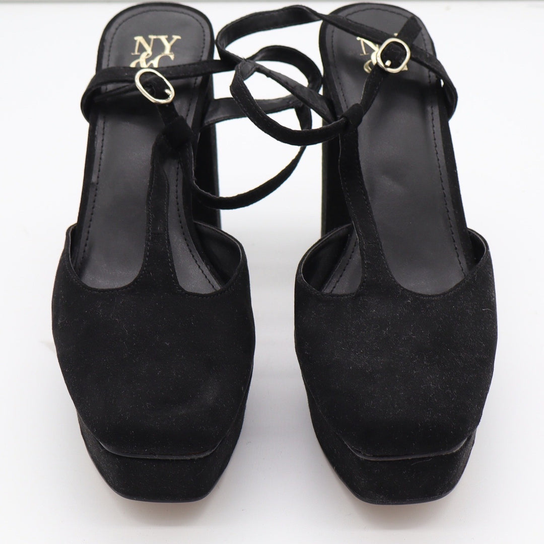 New York & Company Malayah Black Faux Suede Platform Block Heels Size 9