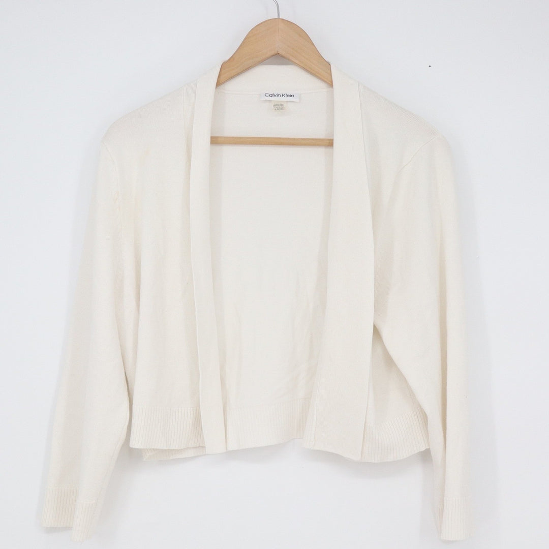 Calvin Klein Ivory Open Front Cropped Cardigan Sweater XL 10765