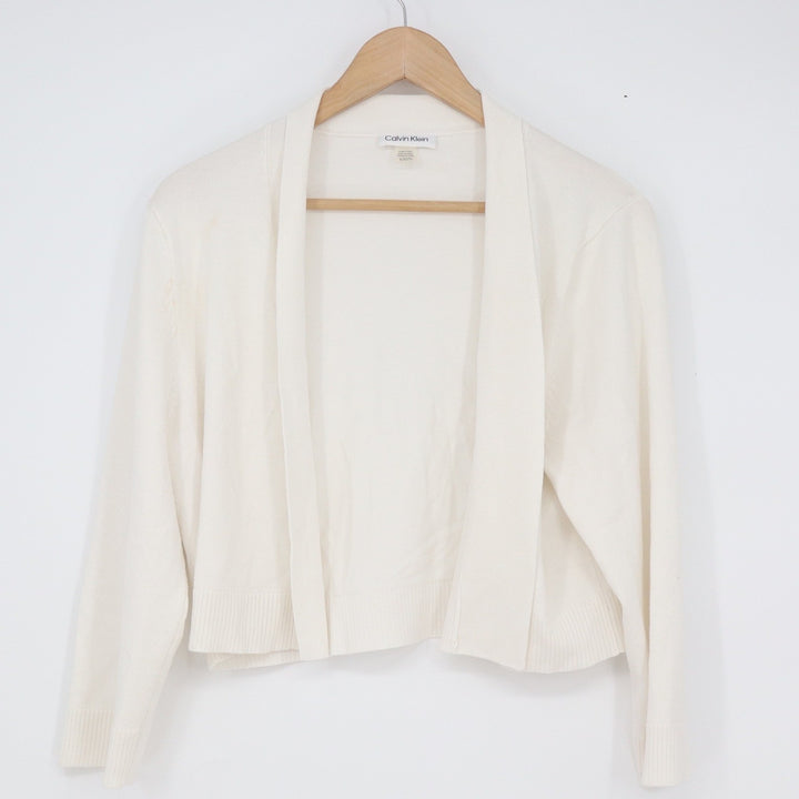 Calvin Klein Ivory Open Front Cropped Cardigan Sweater XL 10765