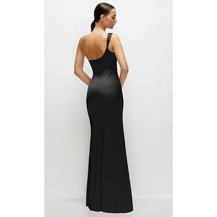 After Six Black One Shoulder Ruched Long Formal Evening Gown Dress Size 8