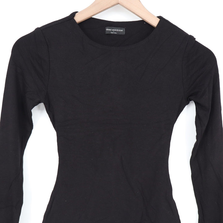 Naked Wardrobe Black Long Sleeve Open Back Cutout Bodysuit Size M