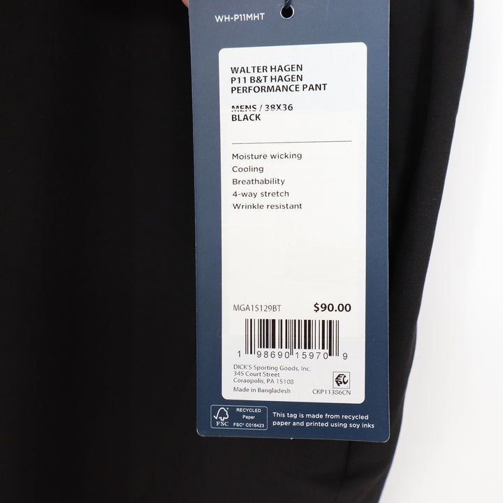 Walter Hagen P11 Performance Pants Mens 38x36 Black Golf Trousers