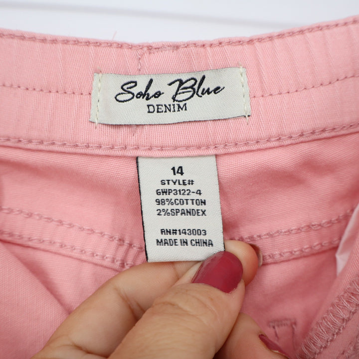 Soho Blue Cargo Pants Girls 14 Pink Wide Leg Multi-Pocket Excellent