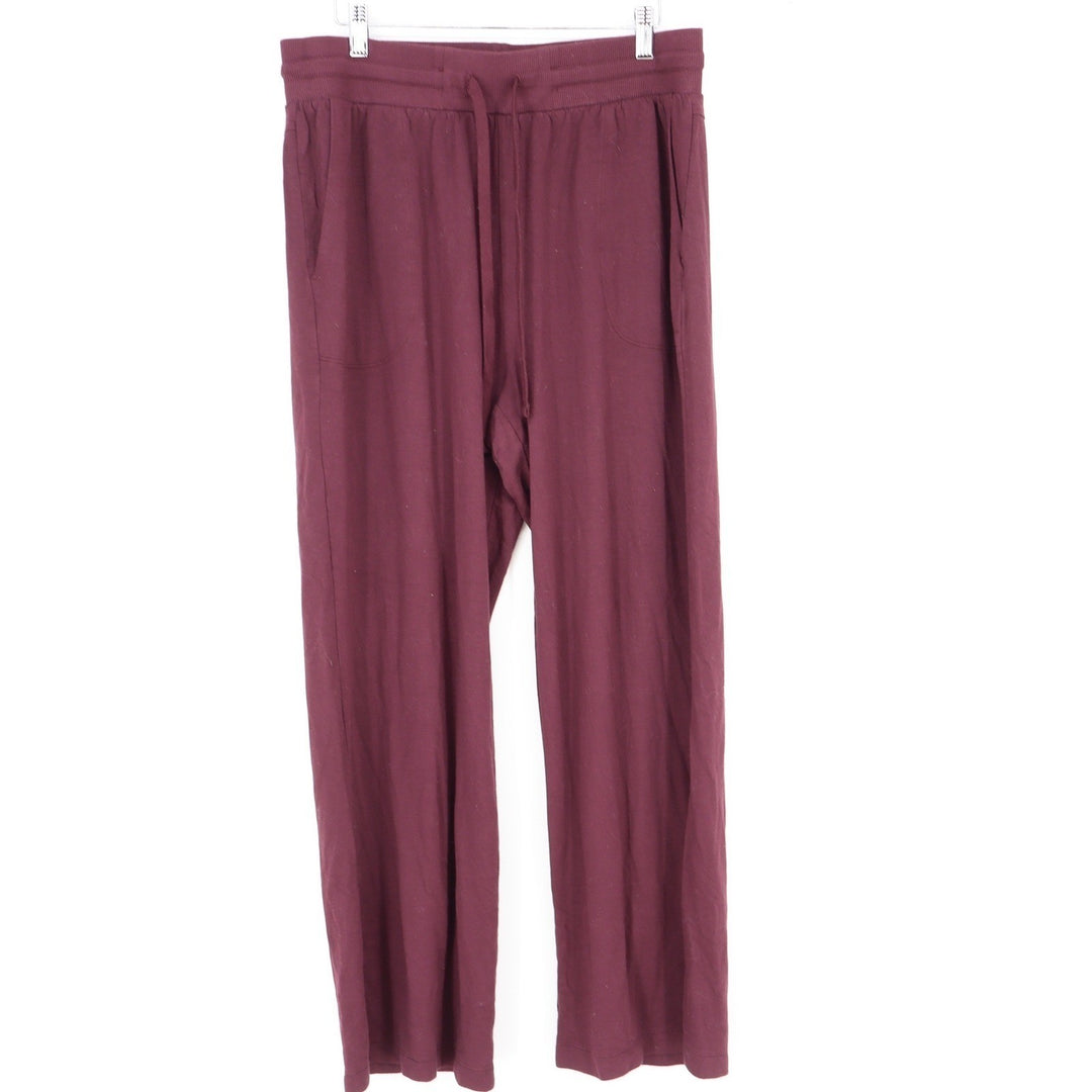 Terra & Sky Womens 0X 14W Burgundy Wide Leg Lounge Pants Drawstring Pockets Soft