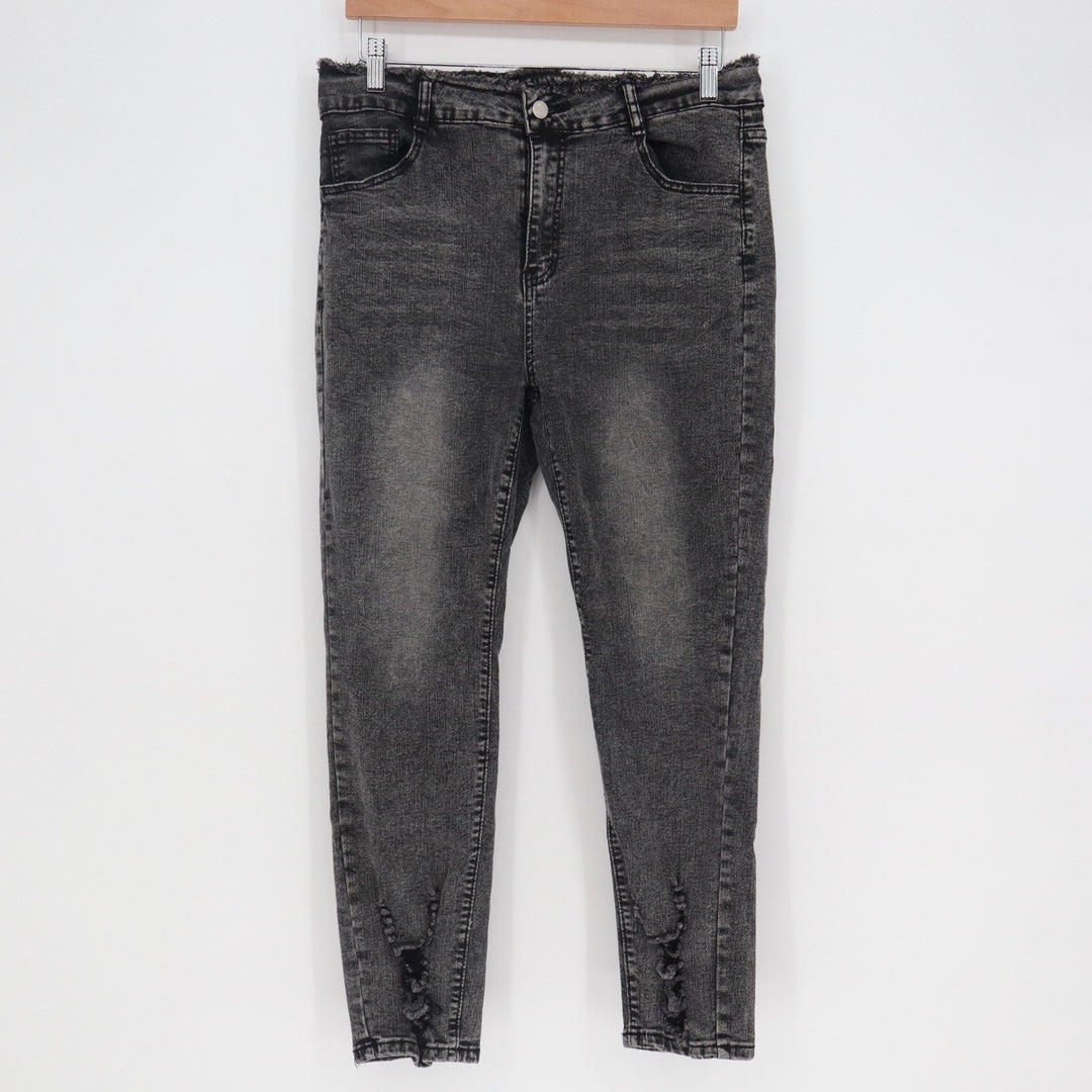 Acid Wash Black Distressed Skinny Jeans High Rise Raw Hem Size XL