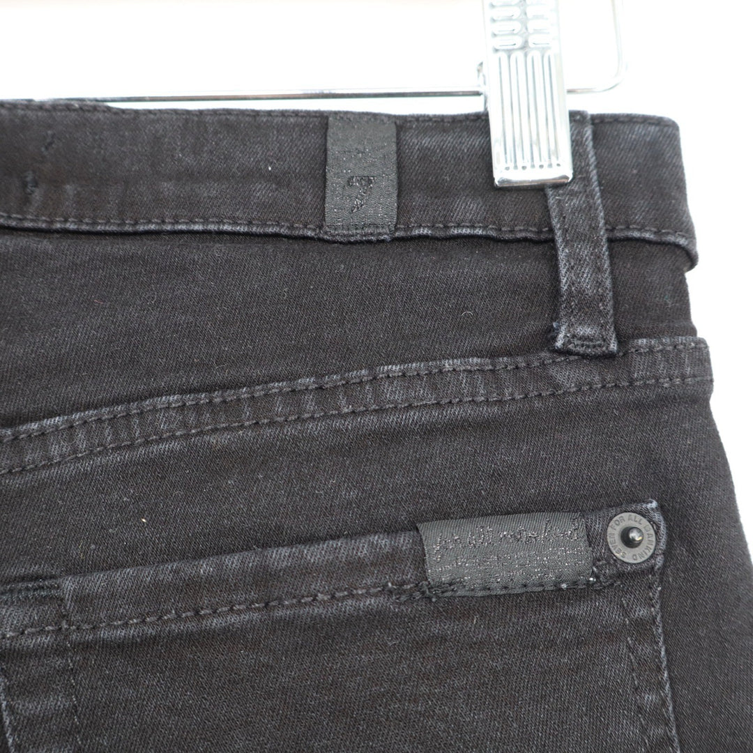 7 For All Mankind Black High Rise Flare Jeans Raw Hem Size 23