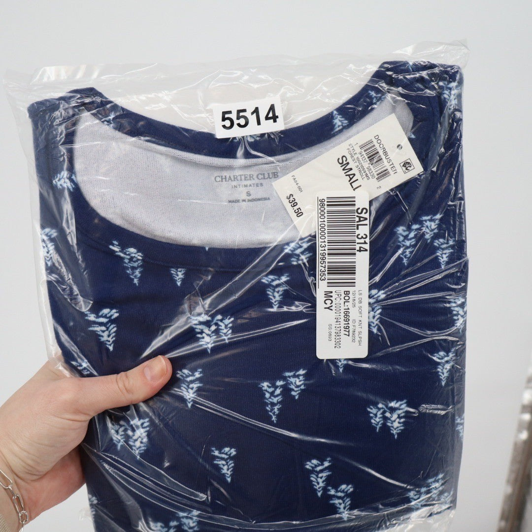 Charter Club Intimates Sleepshirt Womens Small Navy Blue Forest Stroll Tree Knit
