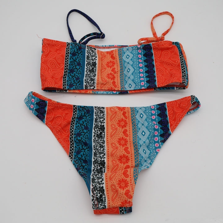 2 Piece Bikini Set Womens Small Multi Printed Stretch Spaghetti Straps Swimwear