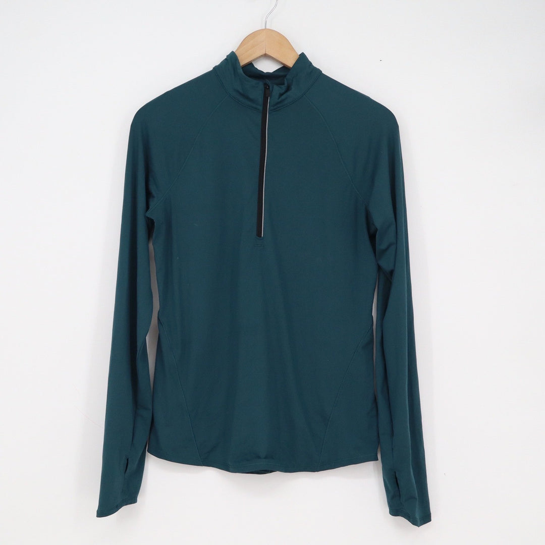 All in Motion Womens Teal Green Quarter Zip Pullover Thumbhole Active Top Size S