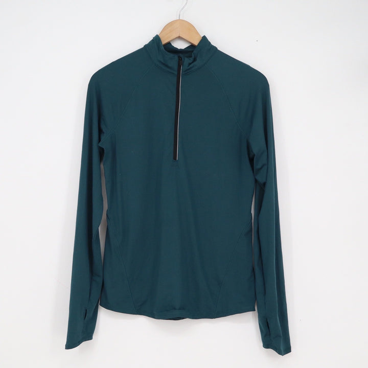 All in Motion Womens Teal Green Quarter Zip Pullover Thumbhole Active Top Size S