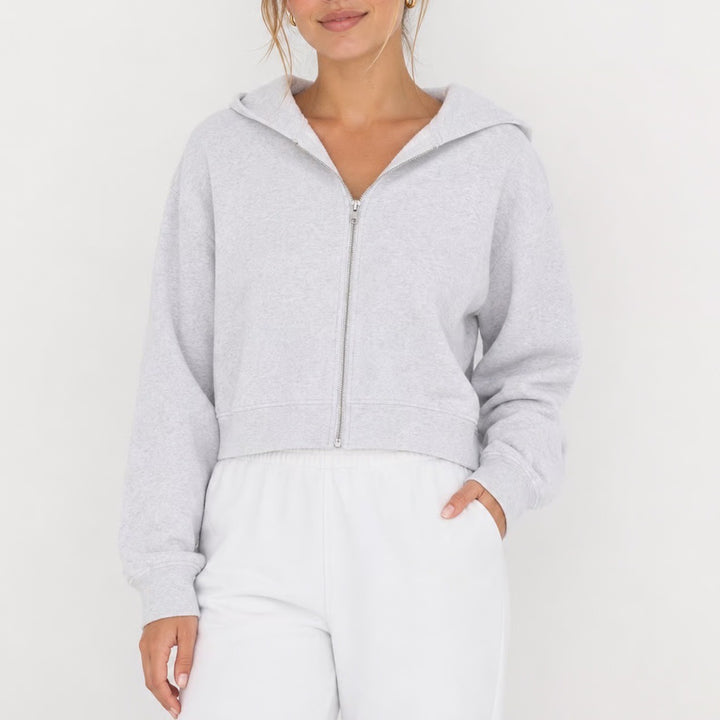 Better Together Womens Grey Cropped Zip Up Hoodie XL Heathered Fleece