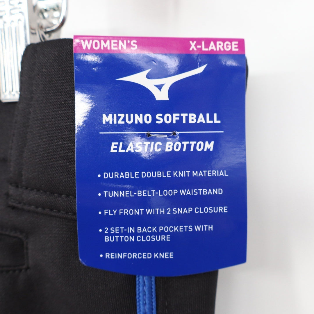 Mizuno Women XL Black Royal Blue Stripe Elastic Bottom Softball Pants