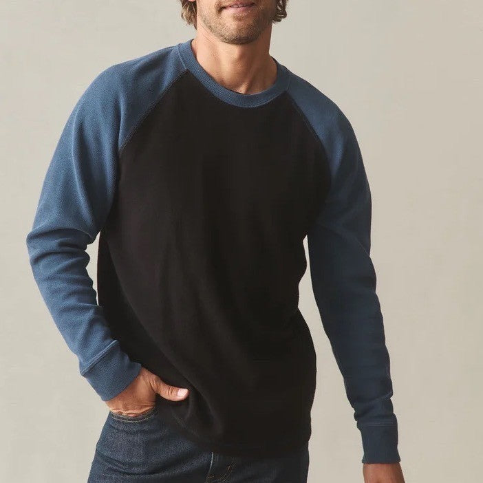 American Giant French Rib T-Shirt Mens Small Blue Black Colorblock Raglan Sleeve