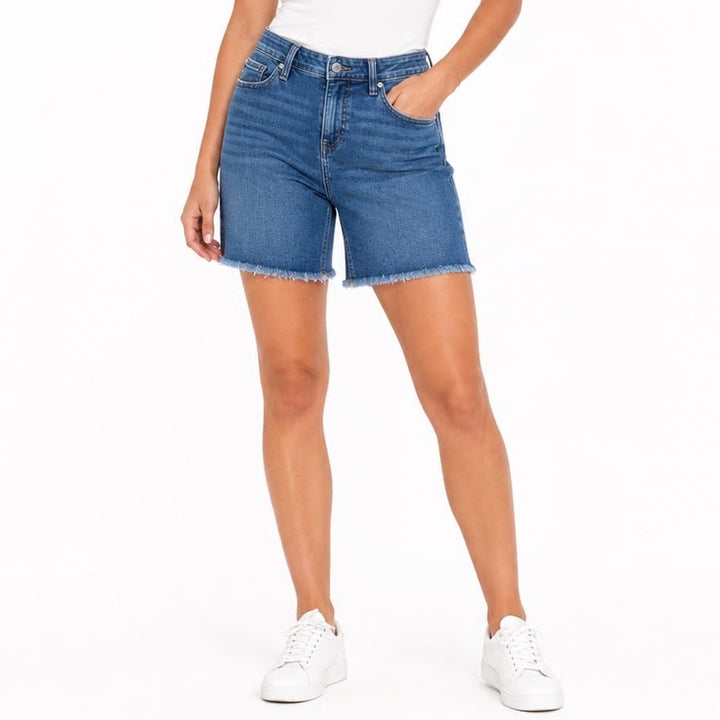 Gap Denim 9 Inch Bermuda Shorts Womens 14/32 Medium Wash Raw Hem Stretch