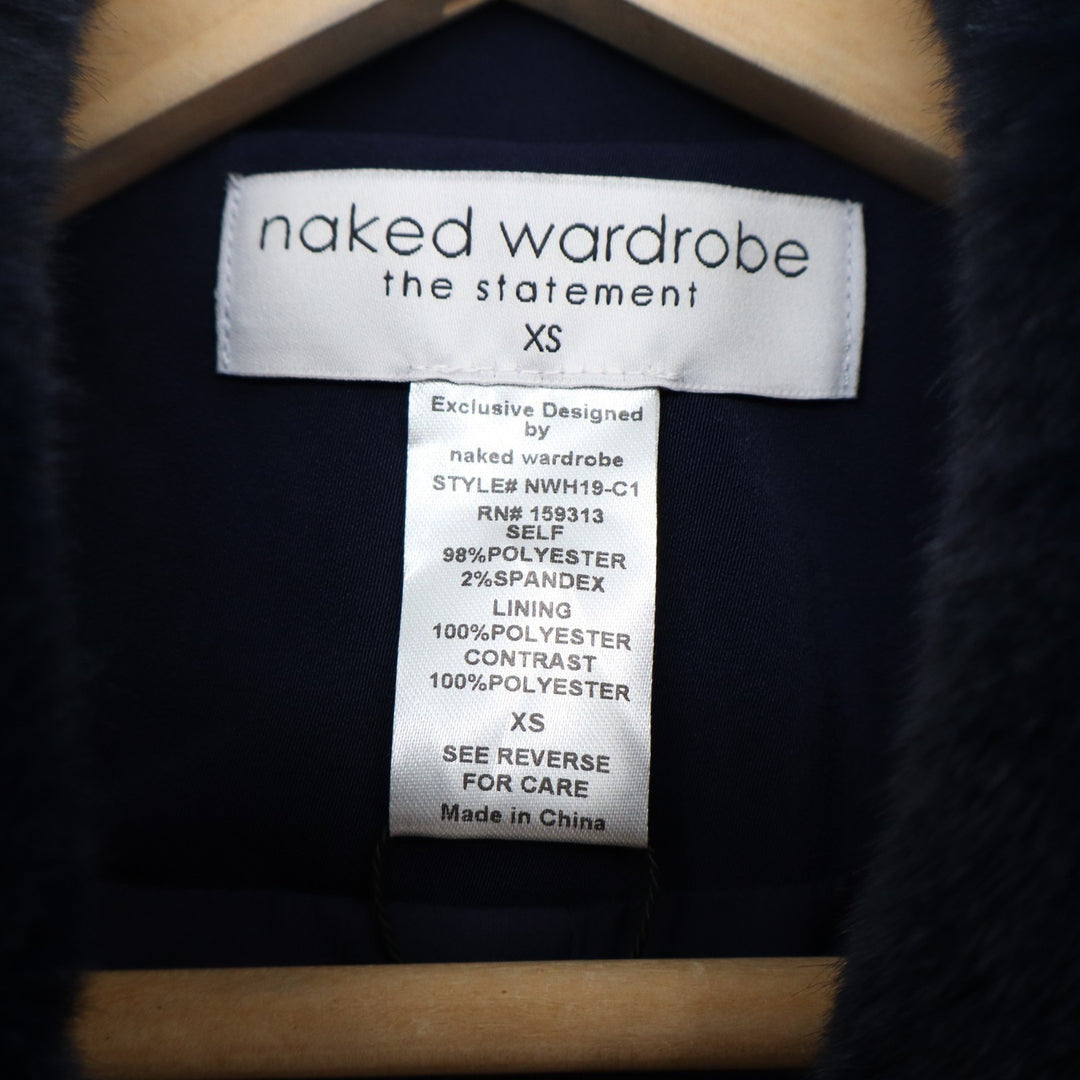Naked Wardrobe The Statement Trench Coat Womens XS Navy Shawl Collar Long Sleeve