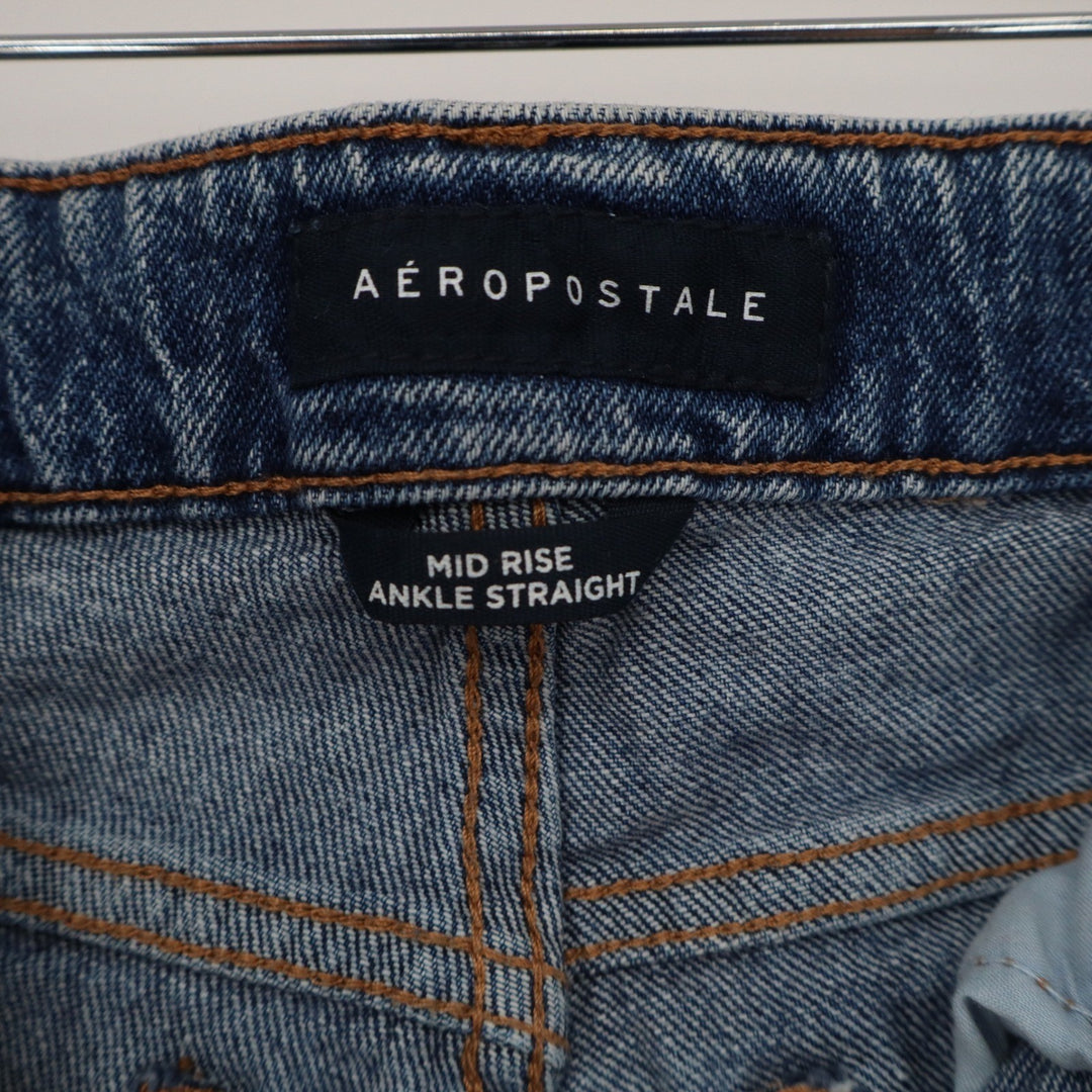 Aeropostale Mid Rise Ankle Straight Jeans Medium Wash Blue Denim Womens Size 2