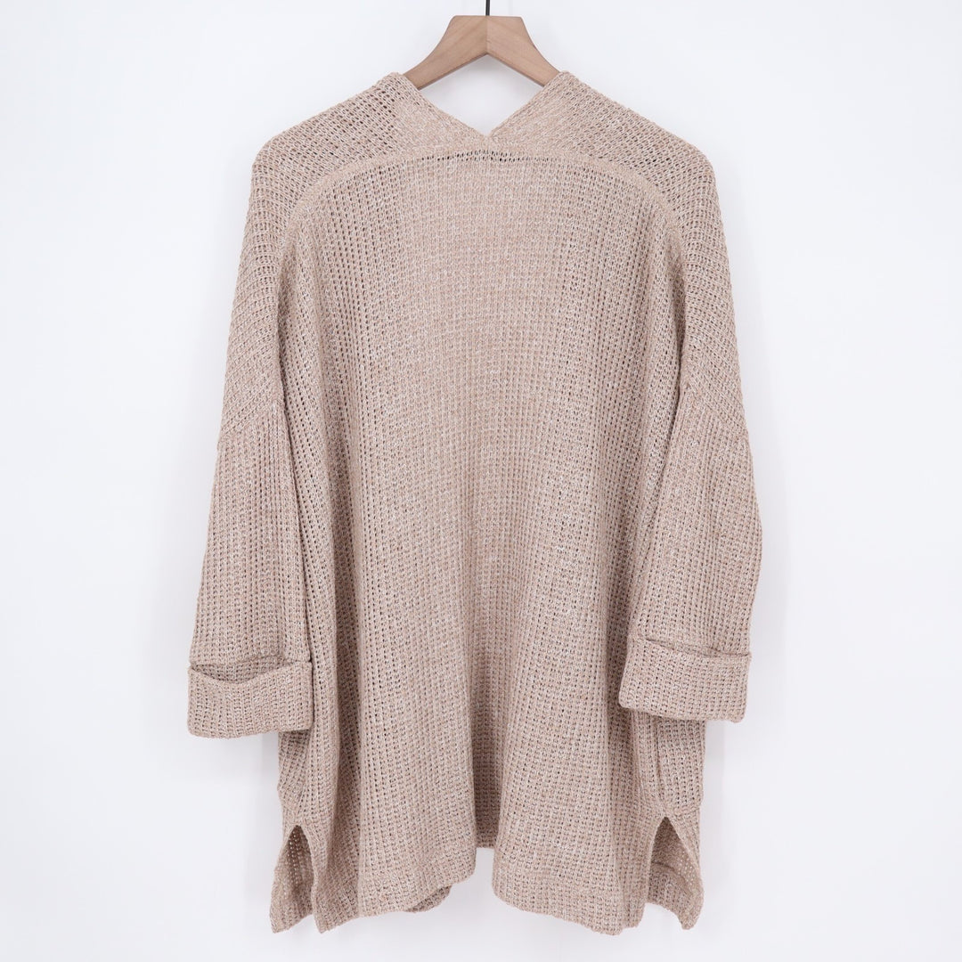 Final Touch Cardigan Sweater Womens Medium Beige Stretch Open Knit front Pockets