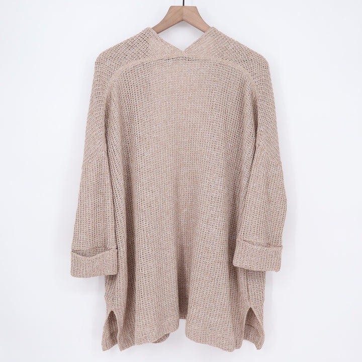 Final Touch Cardigan Sweater Womens Medium Beige Stretch Open Knit front Pockets