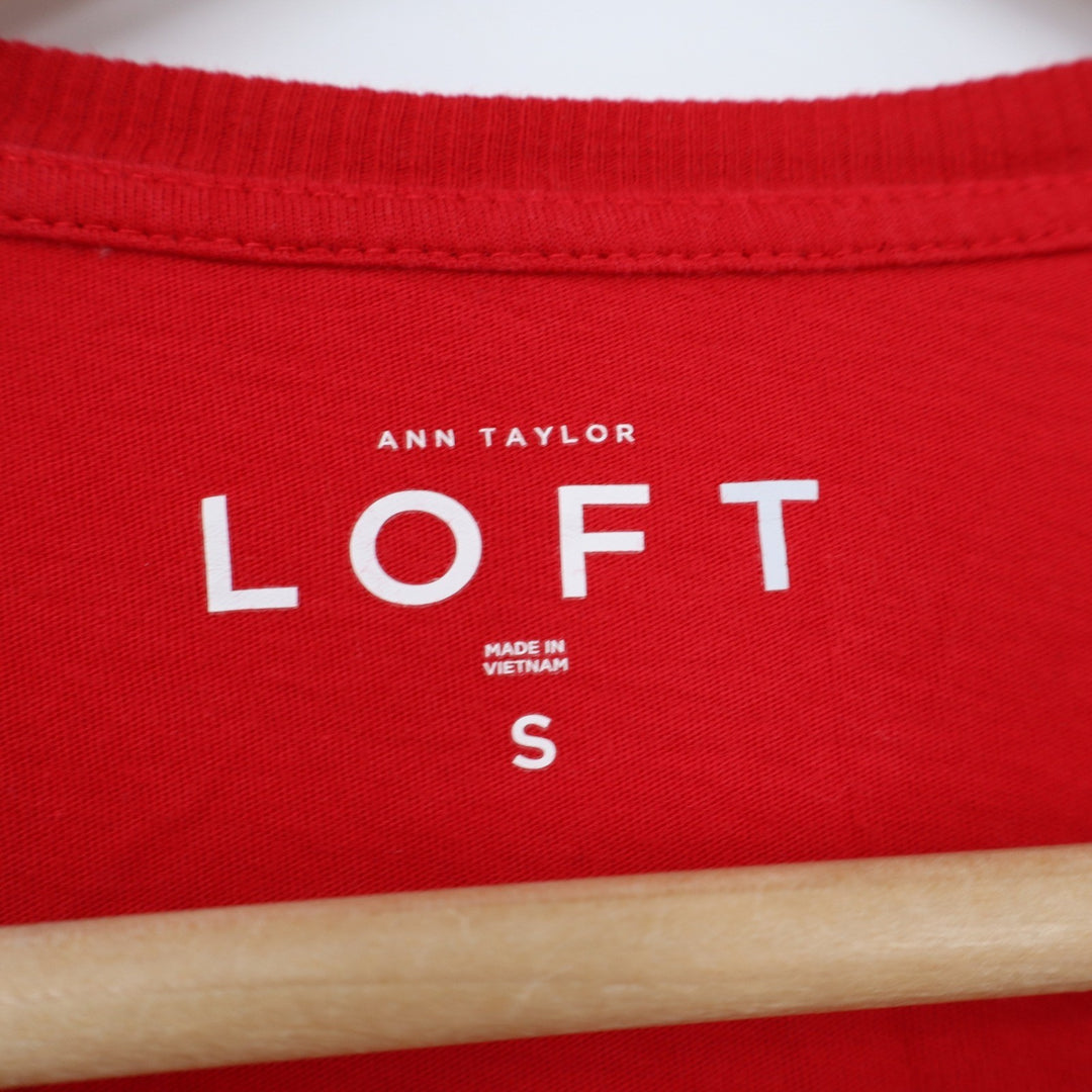 Ann Taylor LOFT Womens Small Red Cotton Long Sleeve Crew Neck Basic Tee Shirt