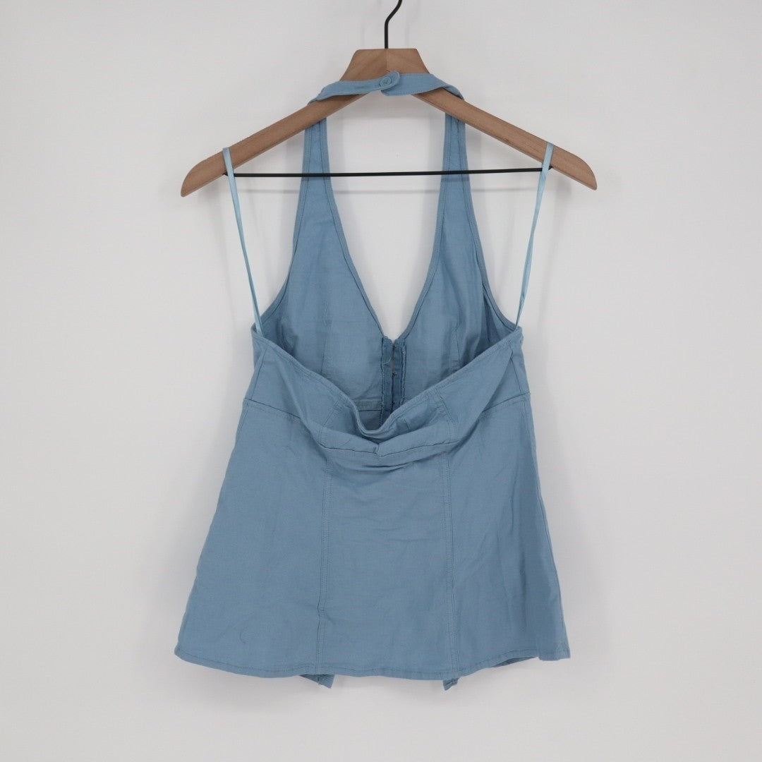 Urban Outfitters UO Sari Vest Women S Ashleigh Blue Linen Hook & Eye Halter Neck