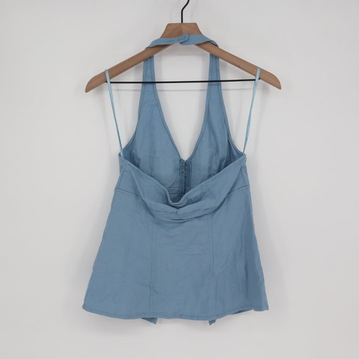Urban Outfitters UO Sari Vest Women S Ashleigh Blue Linen Hook & Eye Halter Neck
