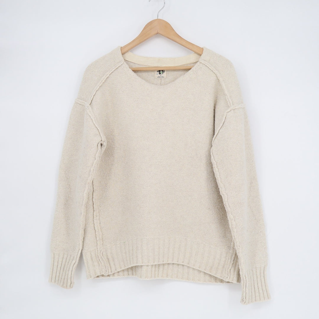 We The Free People Tunic Sweater Womens Medium Beige Stretch Ribbed Round Neck