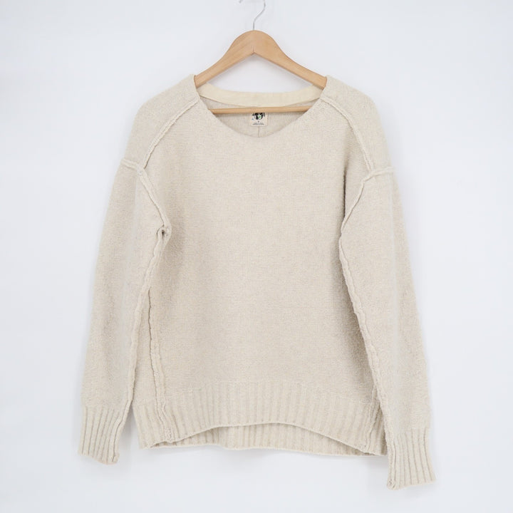 We The Free People Tunic Sweater Womens Medium Beige Stretch Ribbed Round Neck