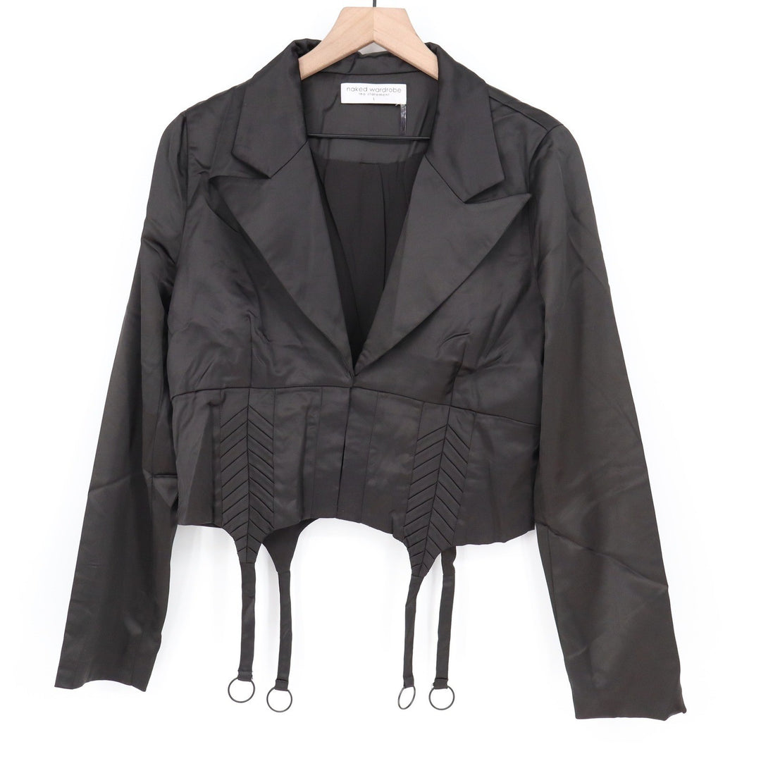Naked Wardrobe The Statement Cropped Garter Blazer Black M