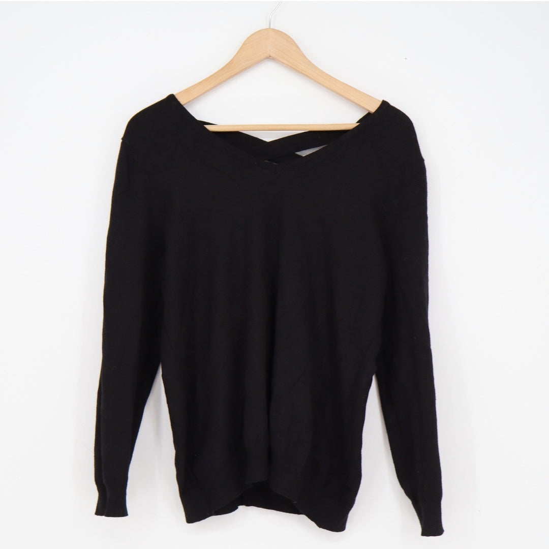 Love Ellie Black Lattice Back V-Neck Knit Sweater Long Sleeve Womens Large