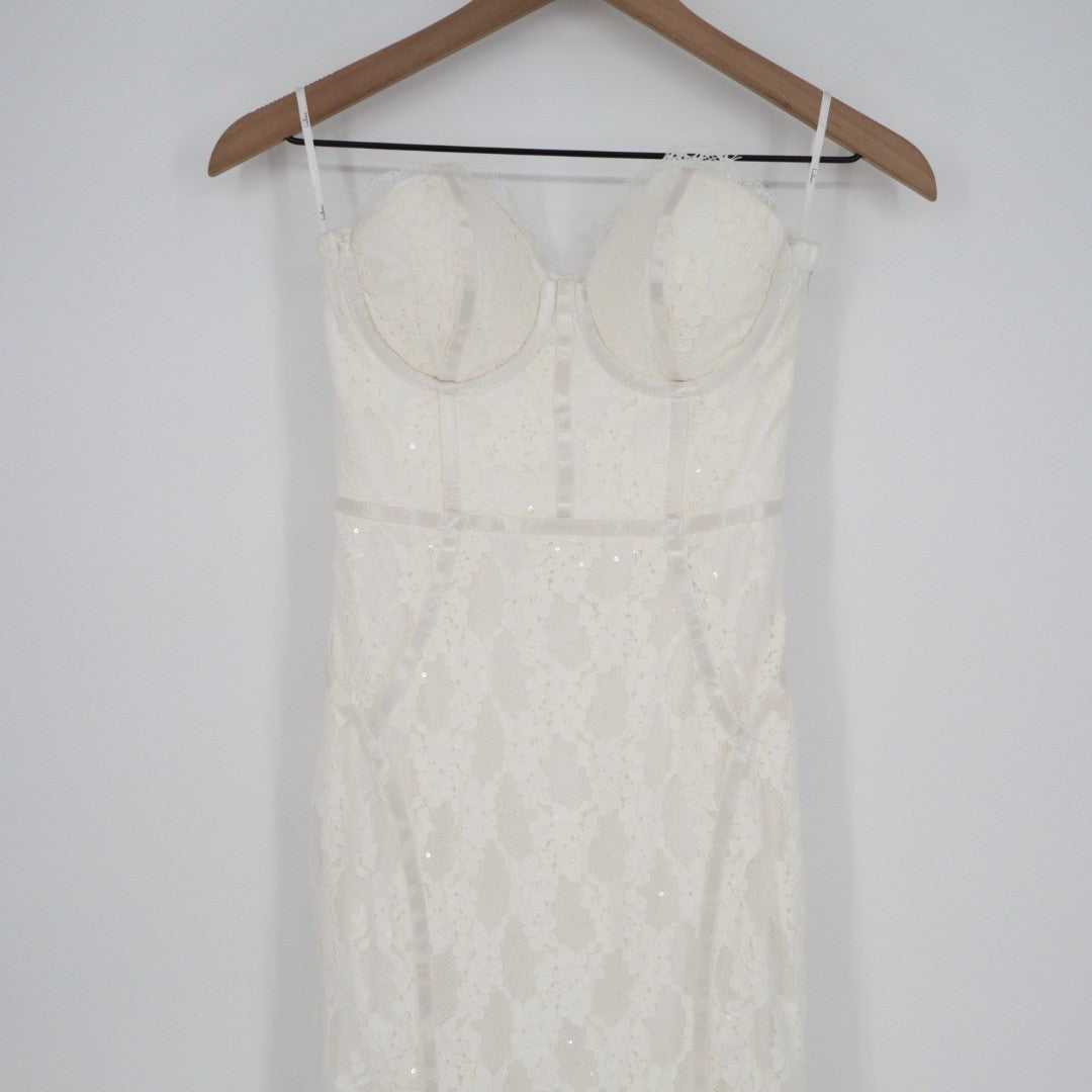 Lulus Imani Maxi Dress Womens Small White Lace Detail Bustier Mermaid Strapless