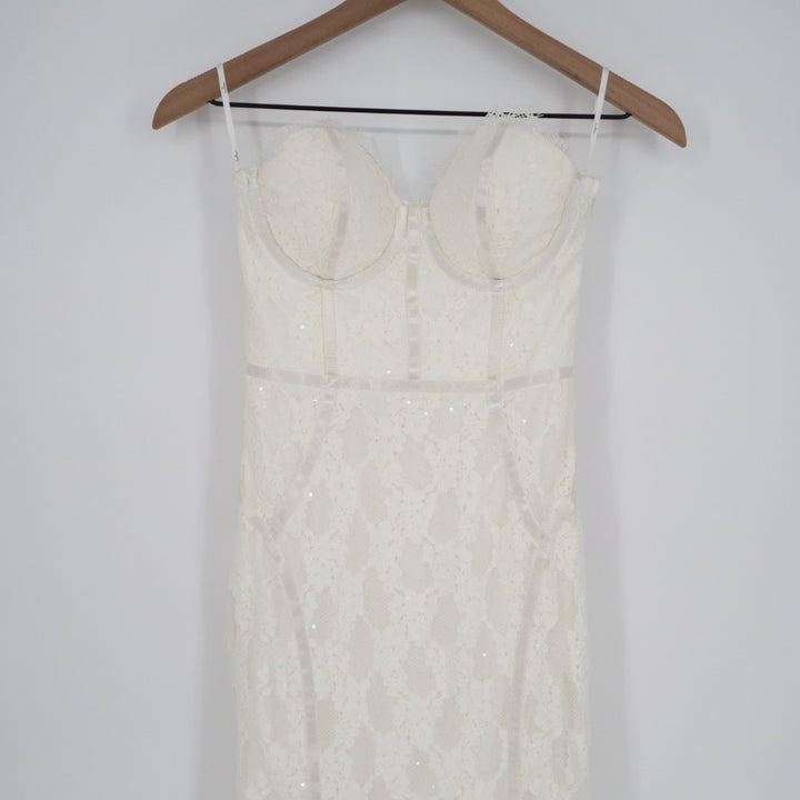 Lulus Imani Maxi Dress Womens Small White Lace Detail Bustier Mermaid Strapless