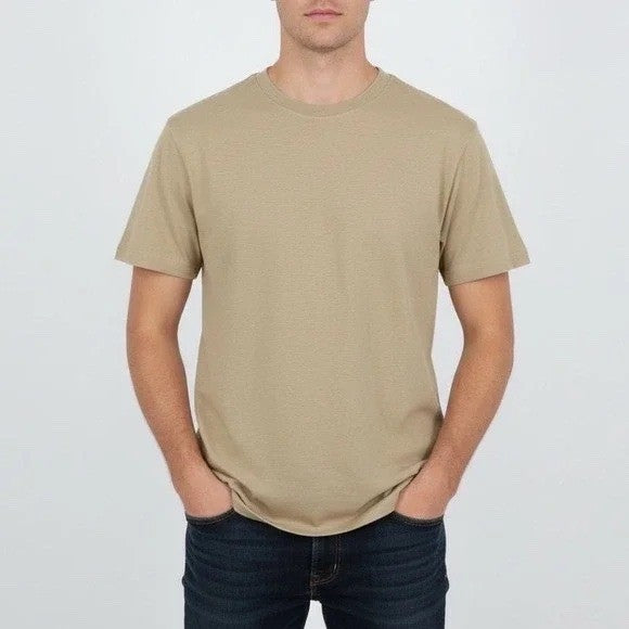 American Giant Crew Neck T Shirt Tan Size S Made in USA Cotton