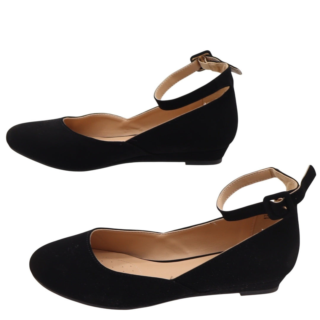 Dream Pairs Wedge Flats Womens 7.5 Revona Black Ankle Strap Pointed Toe Good